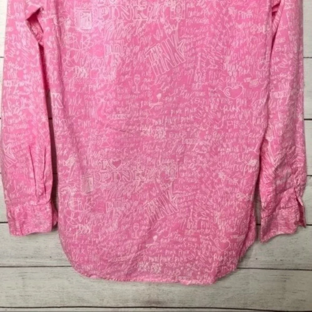 Pink Victoria's Secret Pink & White Button Down‎ Pocket Front Pajama Sleep Shirt